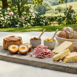Spring Picnic selection on a table in a garden